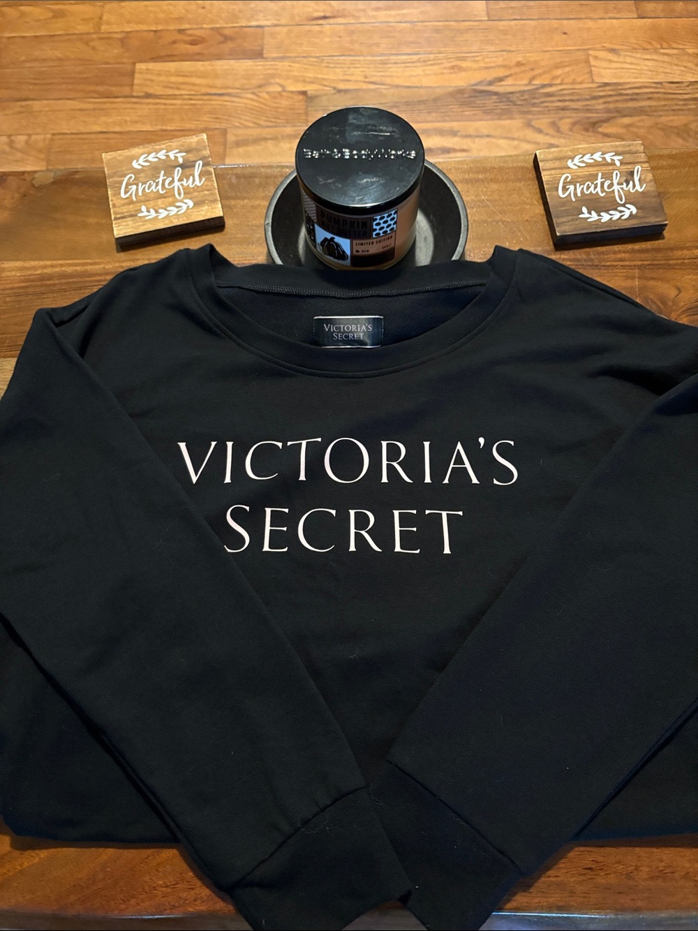 Victoria's Secret Black Crewneck Sweatshirt with White Logo